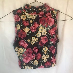 Wet Seal Mock Neck Dark Floral Cropped Tank Top Size Small